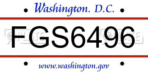 FGS6496 District Of Columbia License Plate