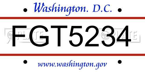 FGT5234 District Of Columbia License Plate