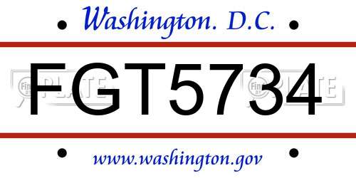 FGT5734 District Of Columbia License Plate