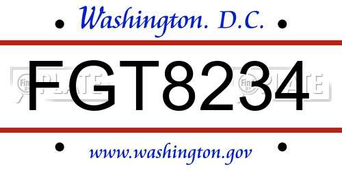 FGT8234 District Of Columbia License Plate