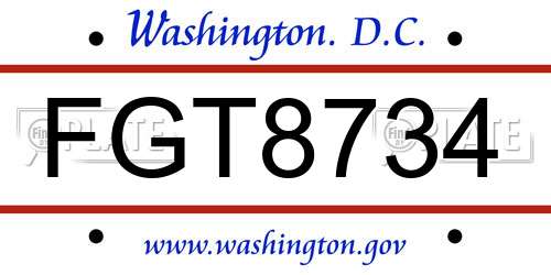 FGT8734 District Of Columbia License Plate