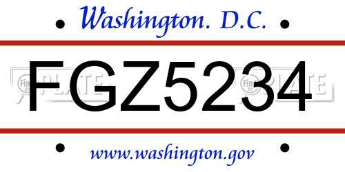 FGZ5234 District Of Columbia License Plate