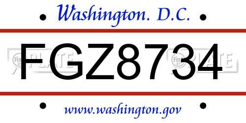 FGZ8734 District Of Columbia License Plate