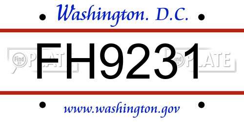 FH9231 District Of Columbia License Plate