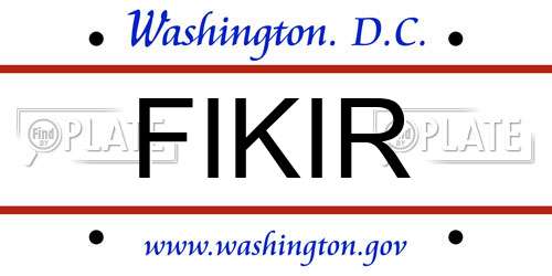 FIKIR District Of Columbia License Plate