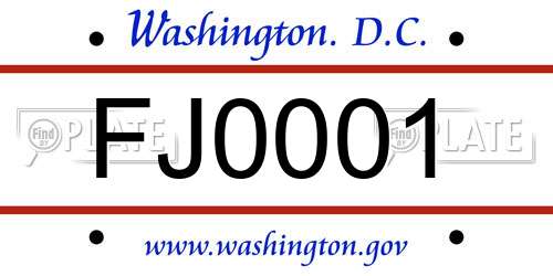 FJ0001 District Of Columbia License Plate
