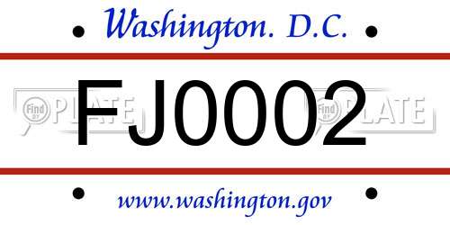 FJ0002 District Of Columbia License Plate