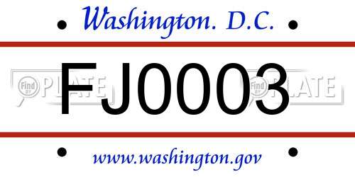 FJ0003 District Of Columbia License Plate