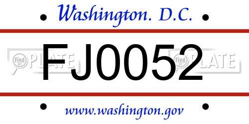 FJ0052 District Of Columbia License Plate