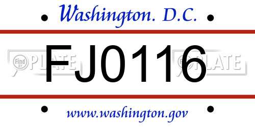 FJ0116 District Of Columbia License Plate