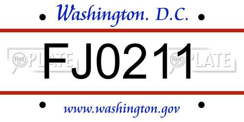 FJ0211 District Of Columbia License Plate