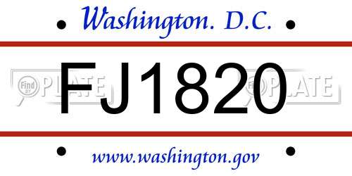 FJ1820 District Of Columbia License Plate