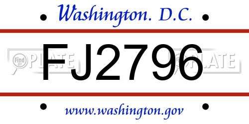 FJ2796 District Of Columbia License Plate