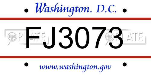 FJ3073 District Of Columbia License Plate