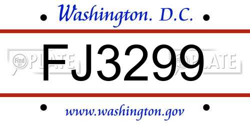 FJ3299 District Of Columbia License Plate