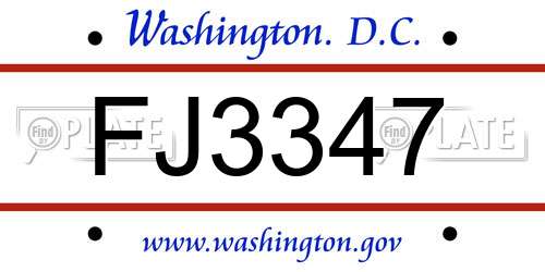 FJ3347 District Of Columbia License Plate