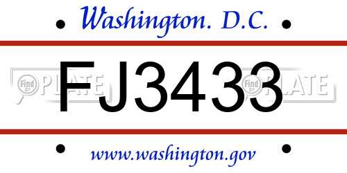 FJ3433 District Of Columbia License Plate