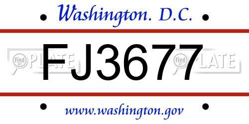 FJ3677 District Of Columbia License Plate