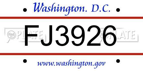 FJ3926 District Of Columbia License Plate