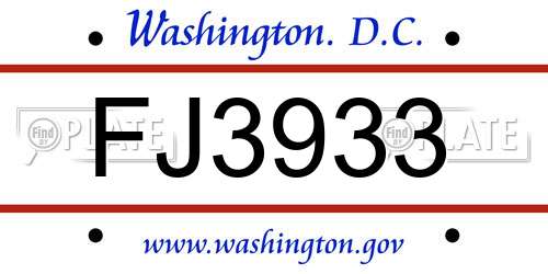 FJ3933 District Of Columbia License Plate