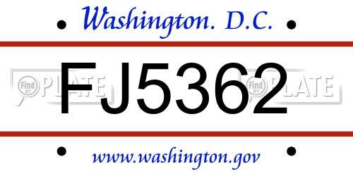 FJ5362 District Of Columbia License Plate