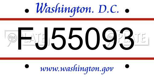 FJ55093 District Of Columbia License Plate