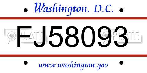 FJ58093 District Of Columbia License Plate
