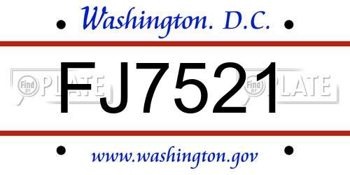 FJ7521 District Of Columbia License Plate