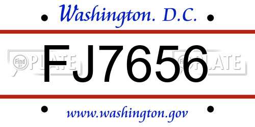 FJ7656 District Of Columbia License Plate