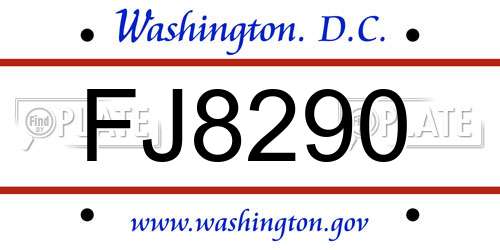 FJ8290 District Of Columbia License Plate