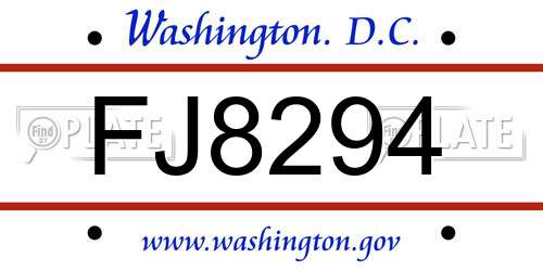 FJ8294 District Of Columbia License Plate