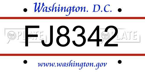 FJ8342 District Of Columbia License Plate