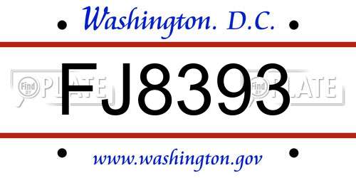 FJ8393 District Of Columbia License Plate