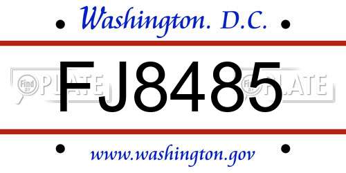 FJ8485 District Of Columbia License Plate