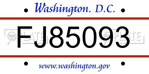 FJ85093 District Of Columbia License Plate