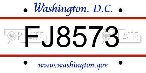FJ8573 District Of Columbia License Plate