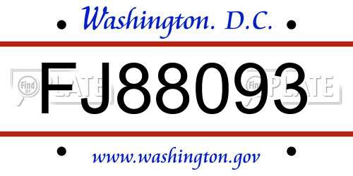 FJ88093 District Of Columbia License Plate