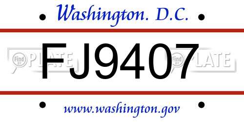 FJ9407 District Of Columbia License Plate