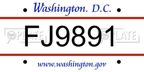 FJ9891 District Of Columbia License Plate