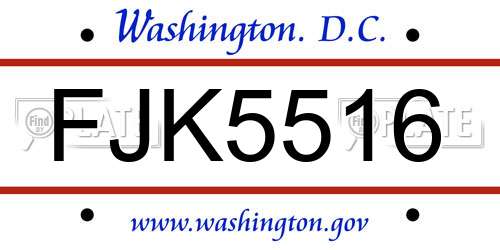 FJK5516 District Of Columbia License Plate