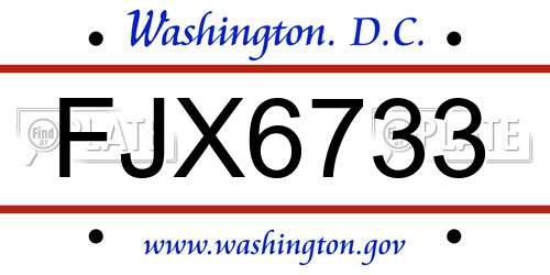 FJX6733 District Of Columbia License Plate