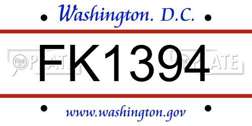 FK1394 District Of Columbia License Plate