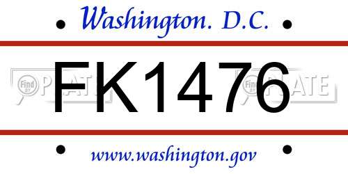 FK1476 District Of Columbia License Plate