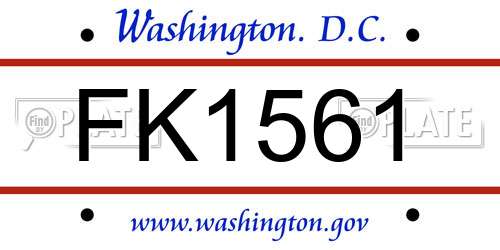 FK1561 District Of Columbia License Plate