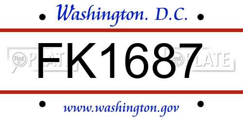 FK1687 District Of Columbia License Plate