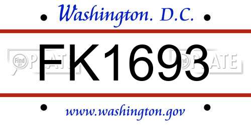 FK1693 District Of Columbia License Plate