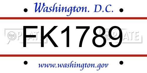 FK1789 District Of Columbia License Plate