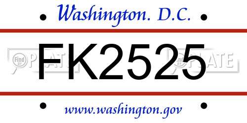 FK2525 District Of Columbia License Plate