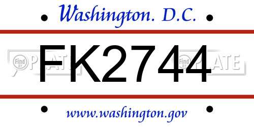 FK2744 District Of Columbia License Plate