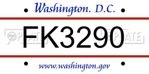 FK3290 District Of Columbia License Plate
